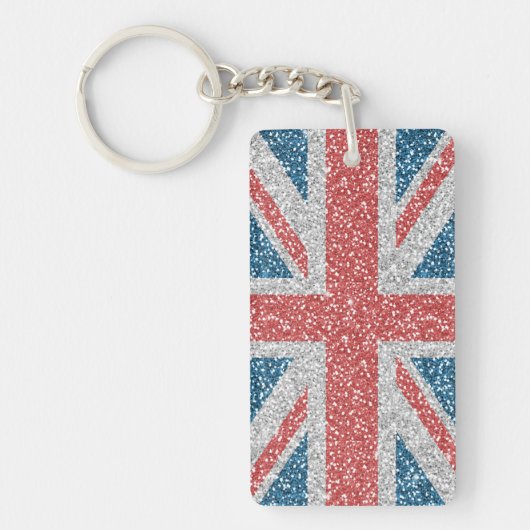 Cool trendy U.K. Union Jack vlag faux glitter Sleutelhanger (Voorkant)