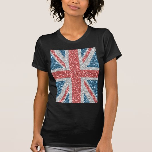 Cool trendy U.K. Union Jack vlag faux glitter T-shirt (Voorkant)
