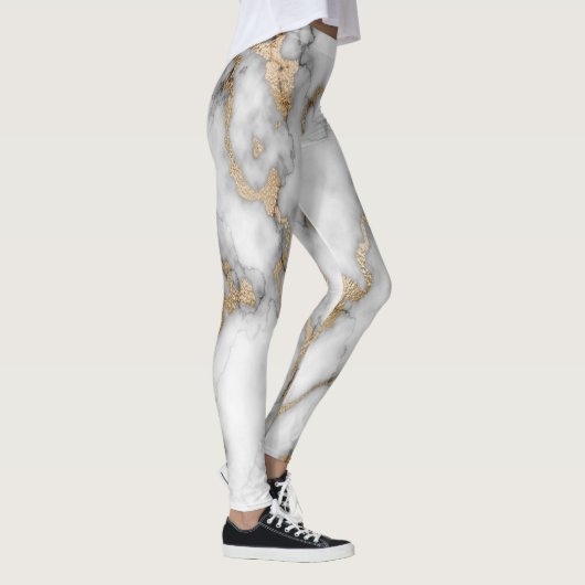 Cool Trendy White Gold Marble Pattern Leggings (Rechts)