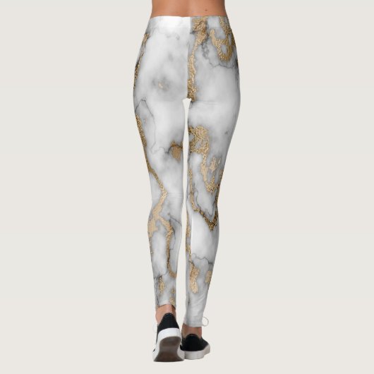 Cool Trendy White Gold Marble Pattern Leggings (Achterkant)