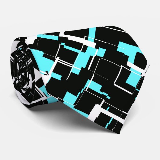 Cool trendy zwart wit blauw patroon stropdas (Opgerold)