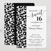 Cool Trendy zwarte witte luipaard zoet 16 Invitati Kaart (Voorkant / Achterkant)