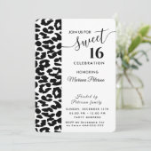 Cool Trendy zwarte witte luipaard zoet 16 Invitati Kaart (Staand voorkant)