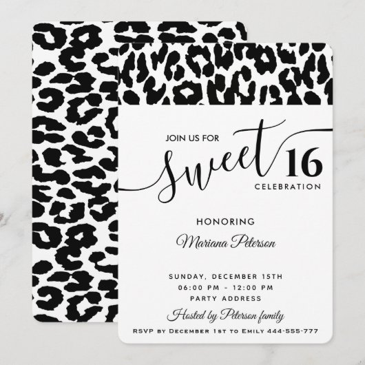 Cool Trendy zwarte witte luipaard, zoet 16 Kaart (Voorkant / Achterkant)
