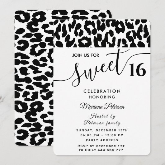 Cool Trendy zwarte witte luipaard, zoet 16 Kaart (Voorkant / Achterkant)