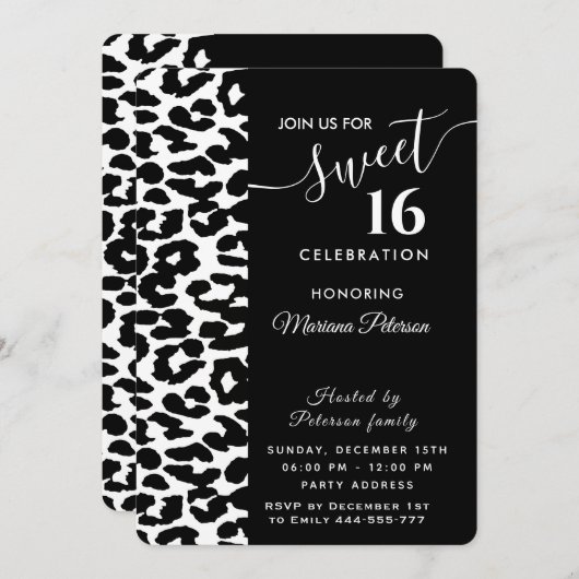 Cool Trendy zwarte witte luipaard, zoet 16 Kaart (Voorkant / Achterkant)