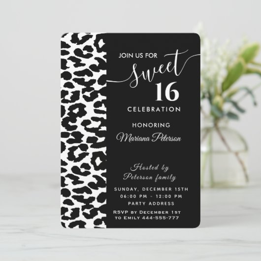 Cool Trendy zwarte witte luipaard, zoet 16 Kaart (Staand voorkant)