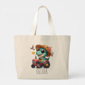 Cool Trex Dinosaurus Boer Rijden Rode Tractor Grote Tote Bag (Achterkant)