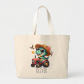 Cool Trex Dinosaurus Boer Rijden Rode Tractor Grote Tote Bag (Voorkant)