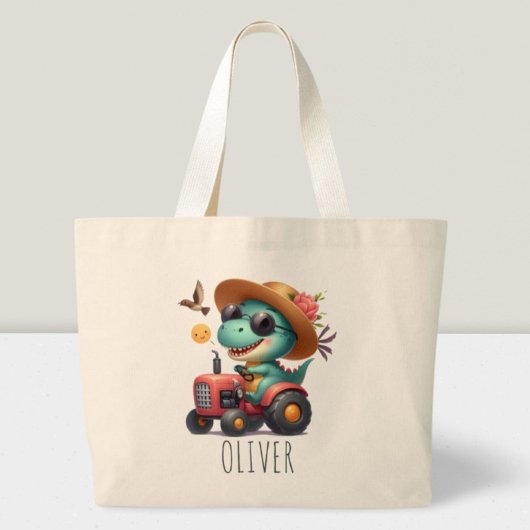 Cool Trex Dinosaurus Boer Rijden Rode Tractor Grote Tote Bag