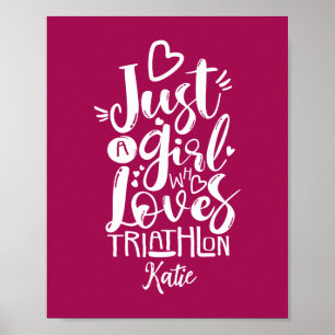 Cool Triathlon Motivation White Magenta Typografie Poster