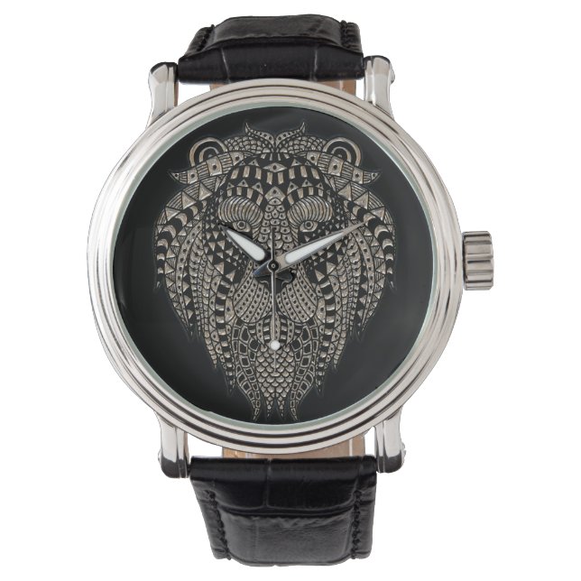Cool Tribal Metallic Lion Head Black Horloge (Voorkant)
