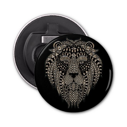 Cool Tribal Metallic Lion Head Button Flesopener (Voorkant)