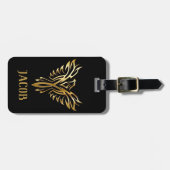 Cool Tribal Tattoo Style Gold & Black Phoenix Bird Bagagelabel (Voorkant horizontaal)
