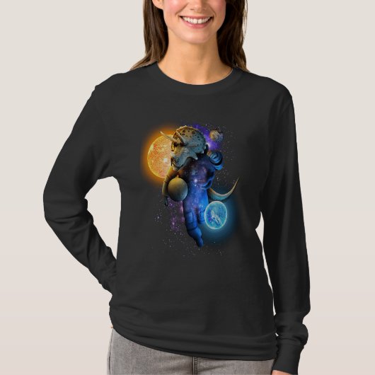 Cool Triceratops Dino Astronaut in Space for Chris T-shirt (Voorkant)