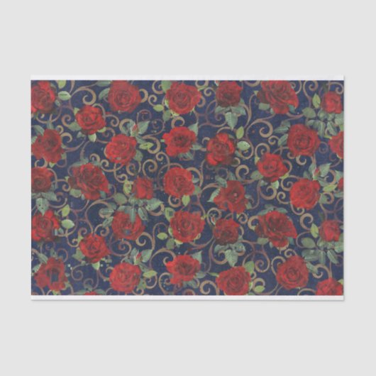 Cool Trippy Glitch Damask Modern Red Rose Navy Tissuepapier (Voorkant)