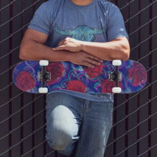 Cool Trippy Glitch Damask Modern Rode Roos Paars Persoonlijk Skateboard