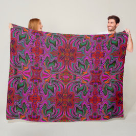 Cool Trippy Magenta, Red en Green Wavy Pattern Fleece Deken