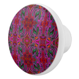 Cool Trippy Magenta, Red en Green Wavy Pattern Keramische Knop