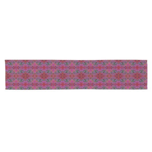Cool Trippy Magenta, Red en Green Wavy Pattern Korte Tafelloper (Horizontaal)