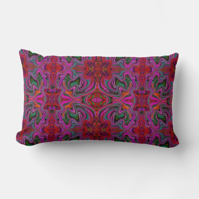 Cool Trippy Magenta, Red en Green Wavy Pattern Kussen (Voorkant)