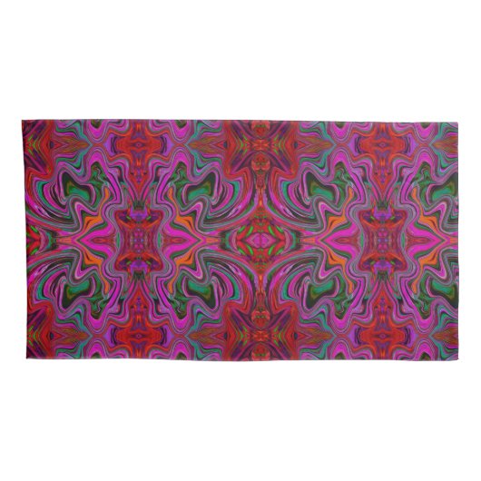 Cool Trippy Magenta, Red en Green Wavy Pattern Kussensloop (Achterkant-Rechts)