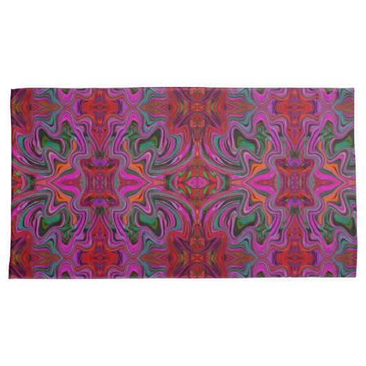Cool Trippy Magenta, Red en Green Wavy Pattern Kussensloop (Voorkant-Rechts)