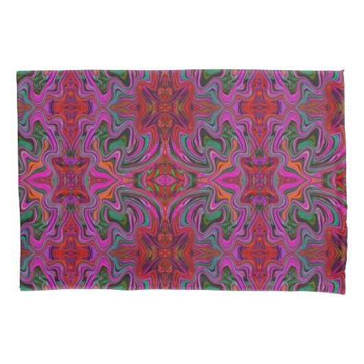 Cool Trippy Magenta, Red en Green Wavy Pattern Kussensloop (Voorkant)