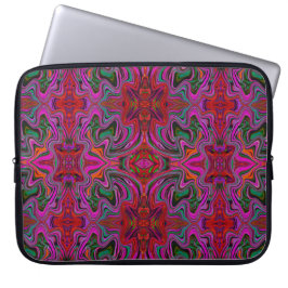 Cool Trippy Magenta, Red en Green Wavy Pattern Laptop Sleeve