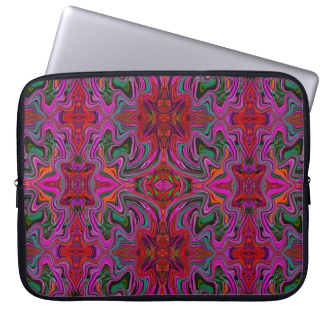 Cool Trippy Magenta, Red en Green Wavy Pattern Laptop Sleeve (Voorkant)