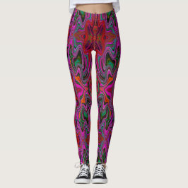 Cool Trippy Magenta, Red en Green Wavy Pattern Leggings