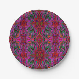 Cool Trippy Magenta, Red en Green Wavy Pattern Papieren Bordje