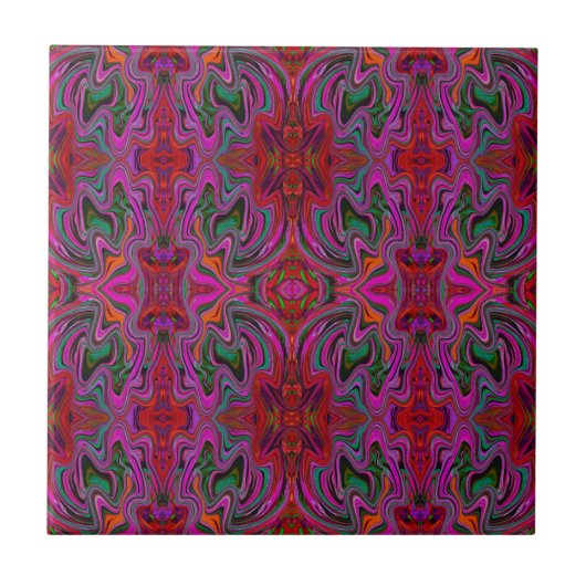Cool Trippy Magenta, Red en Green Wavy Pattern Tegeltje (Voorkant)