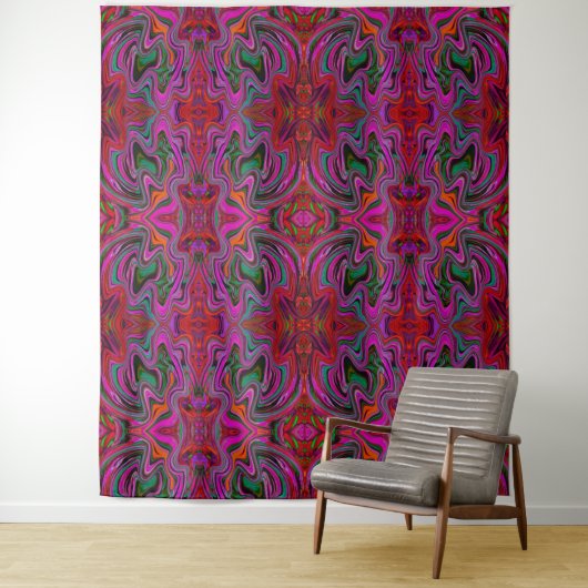 Cool Trippy Magenta, Red en Green Wavy Pattern Wandkleed (In situ)