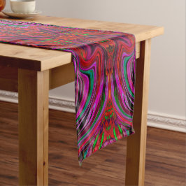 Cool Trippy Magenta, Rode en Groene Golfpatroon Medium Tafelloper