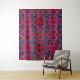 Cool Trippy Magenta, Rode en Groene Golfpatroon Wandkleed