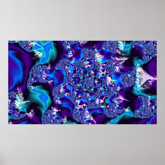 Cool Trippy Paars Blue Spiky Pinwheels Fractals Poster (Voorkant)