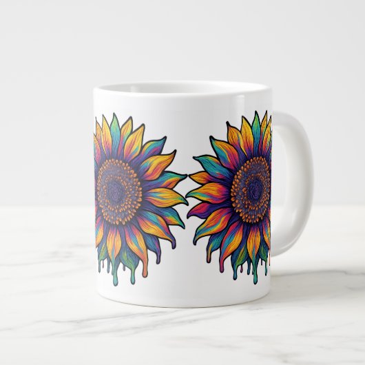 Cool Trippy Zonnebloem Grote Koffiekop (Voorkant rechts)