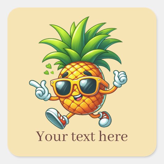 Cool Tropical ananas voeg tekst toe Zomer Vierkante Sticker (Voorkant)