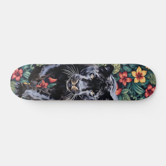 Cool Tropical Floral Panther's Head Skateboard (Horizontaal)