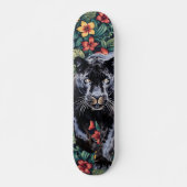 Cool Tropical Floral Panther's Head Skateboard (Voorkant)