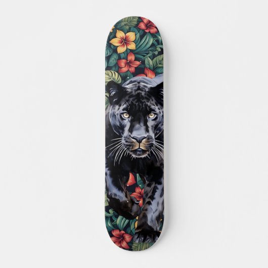 Cool Tropical Floral Panther's Head Skateboard (Voorkant)