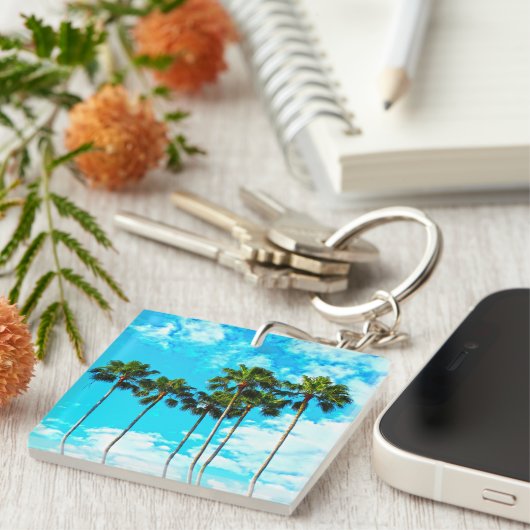 Cool Tropical Palm Trees Blue Sky Sleutelhanger (Voorkant Rechts)