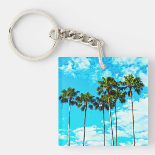 Cool Tropical Palm Trees Blue Sky Sleutelhanger (voorkant)