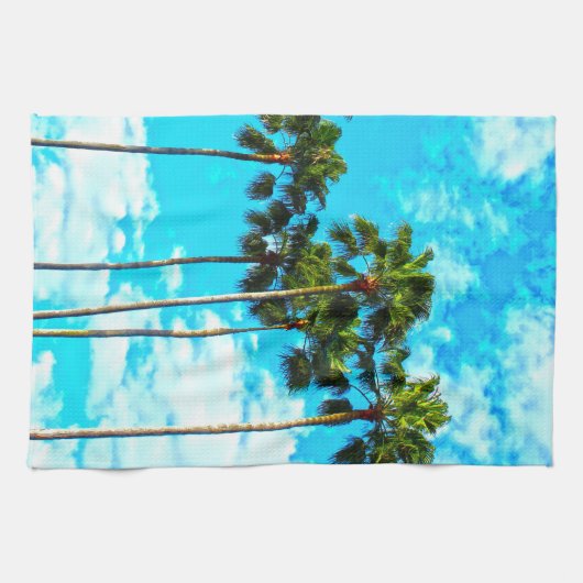 Cool Tropical Palm Trees Blue Sky Theedoek (Horizontaal)