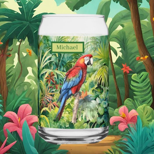 Cool Tropical Parrot liefhebbers voeg naam toe Blikvorm Glas