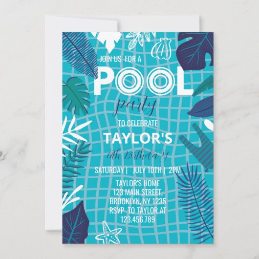 Cool Tropical Pool Jongen Verjaardag Uitnodiging (Voorkant)