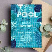 Cool Tropical Pool Jongen Verjaardag Uitnodiging