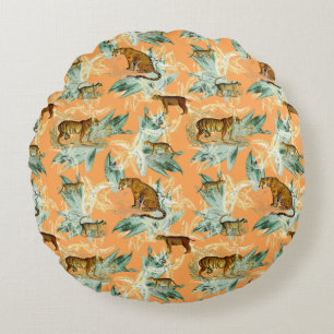 Cool Tropical Safari Wild Cats Tiger Oranje Rond Kussen