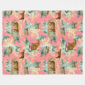 Cool Tropical Safari Wild Cats Tiger roze Fleece Deken (Voorkant (Horizontaal))